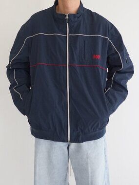 Roots Athletics Navy Zip Track Jacket Embroidered Lightweight Windbreaker  2XL